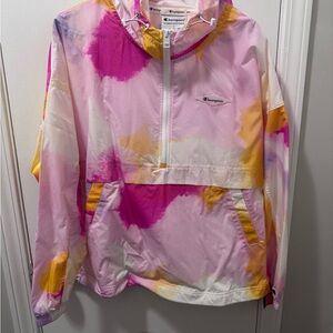 Champion Women Pink and Yellow Tie-Dye Raincoat - Stadium Gear Jacket - Tie Dye